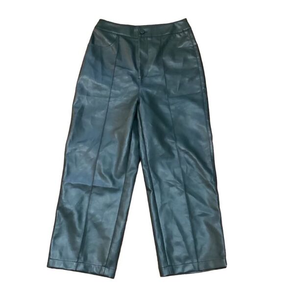 Motf Green High Rise Faux Leather Pants Small - Picture 1 of 10